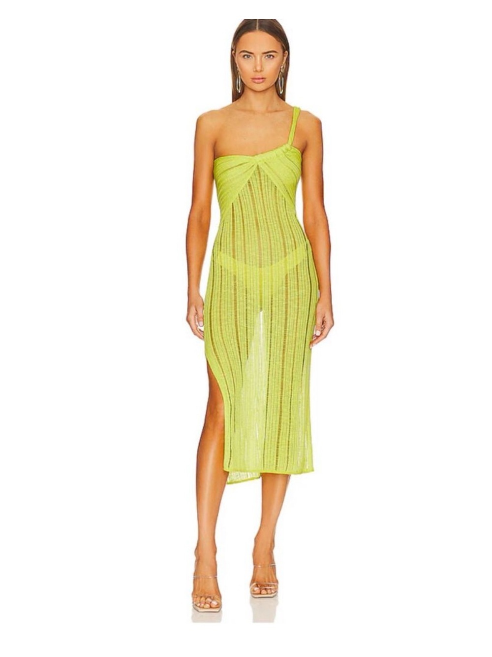 Cult Gaia June Knit Cover Up Dress Unlined Sheer Stretch Citron Beach Resort M